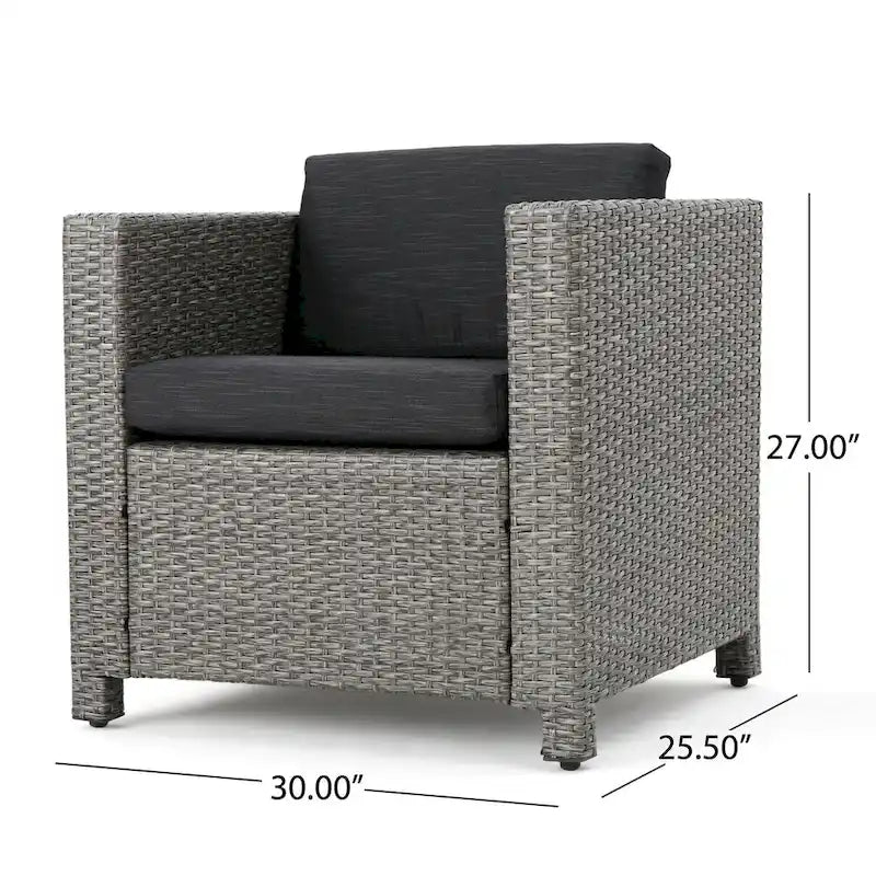 Set di 4 sedie da esterno Elza, in rattan e vimini, seduta grigio antracite