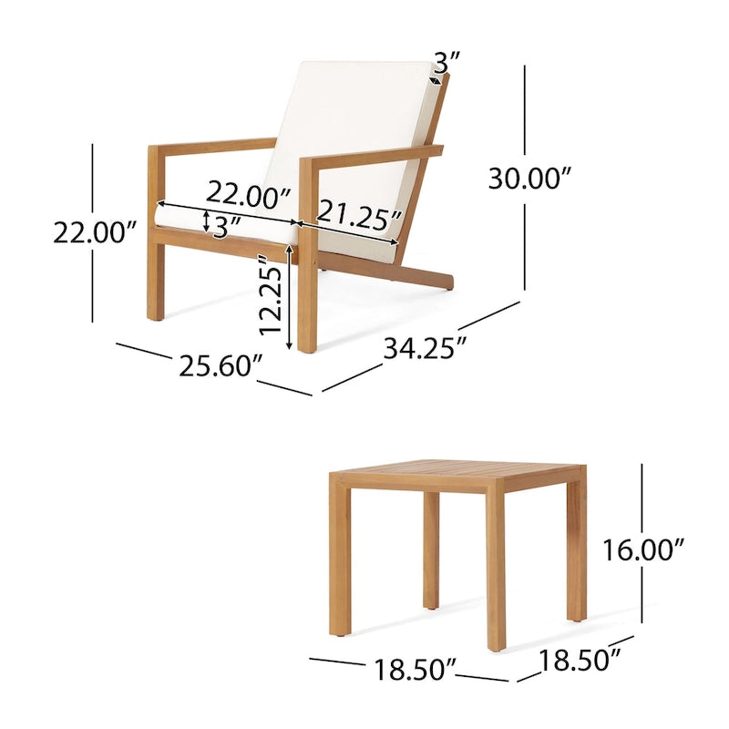 Set da tavolo Liah per esterni, 2 sedie, Legno di acacia marrone, Poliestere color crema