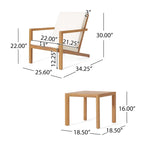 Set da tavolo Liah per esterni, 2 sedie, Legno di acacia marrone, Poliestere color crema