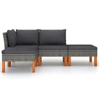 Feno Set Divano Lounge Modulare da Esterno 4 Pezzi, 2 Pouf, Rattan Grigio Scuro