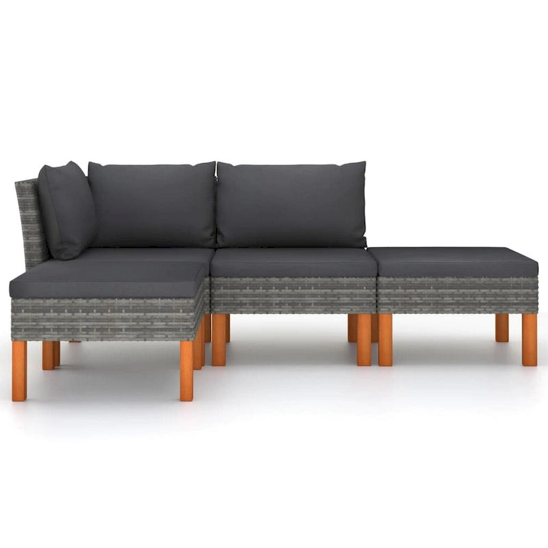 Feno Set Divano Lounge Modulare da Esterno 4 Pezzi, 2 Pouf, Rattan Grigio Scuro