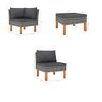 Feno Set Divano Lounge Modulare da Esterno 4 Pezzi, 2 Pouf, Rattan Grigio Scuro