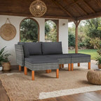 Feno Set Divano Lounge Modulare da Esterno 4 Pezzi, 2 Pouf, Rattan Grigio Scuro