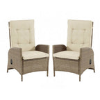 Ankia Poltrona Reclinabile Manuale da Esterno da 25 Pollici, Set da 2, Rattan Marrone, Beige