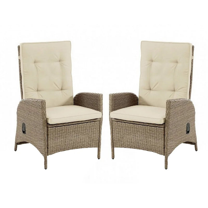 Ankia Poltrona Reclinabile Manuale da Esterno da 25 Pollici, Set da 2, Rattan Marrone, Beige