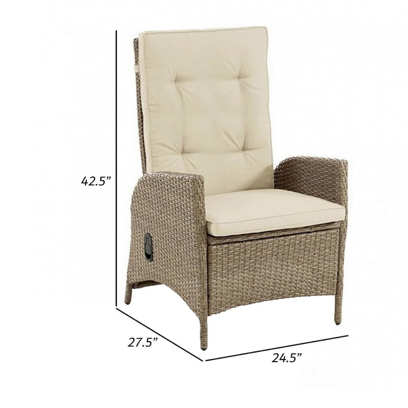 Ankia Poltrona Reclinabile Manuale da Esterno da 25 Pollici, Set da 2, Rattan Marrone, Beige