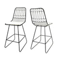 Outdoor Counter Stool Chair Set of 2, Black Iron Frame Construction