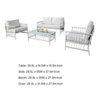 Set patio Hema 4 pezzi con 2 sedie, tavolo e divano, tessuto bianco, metallo