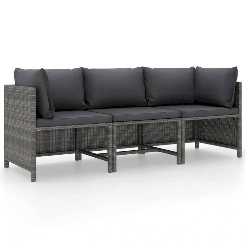 Set Divano Modulare da Esterno Ley 3 Pezzi, Poliestere Grigio Scuro, Polyrattan