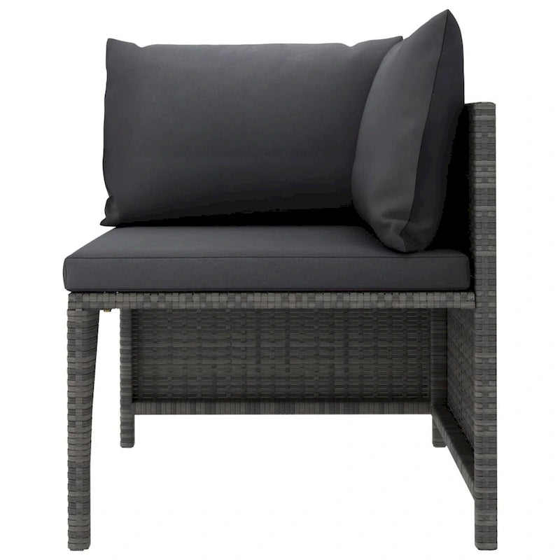 Set Divano Modulare da Esterno Ley 3 Pezzi, Poliestere Grigio Scuro, Polyrattan