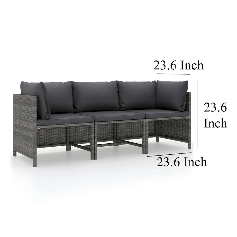 Set Divano Modulare da Esterno Ley 3 Pezzi, Poliestere Grigio Scuro, Polyrattan