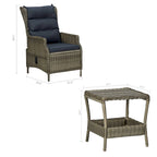 Set 3 pz lettini da esterno con 1 tavolino, Rattan nero e marrone