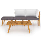 Set divano angolare modulare Roma 4 pezzi da esterno, tavolino, poggiapiedi, legno