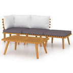 Set divano angolare modulare Roma 4 pezzi da esterno, tavolino, poggiapiedi, legno