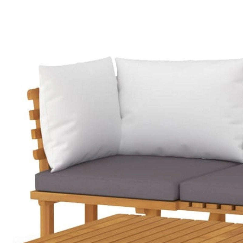 Set divano angolare modulare Roma 4 pezzi da esterno, tavolino, poggiapiedi, legno