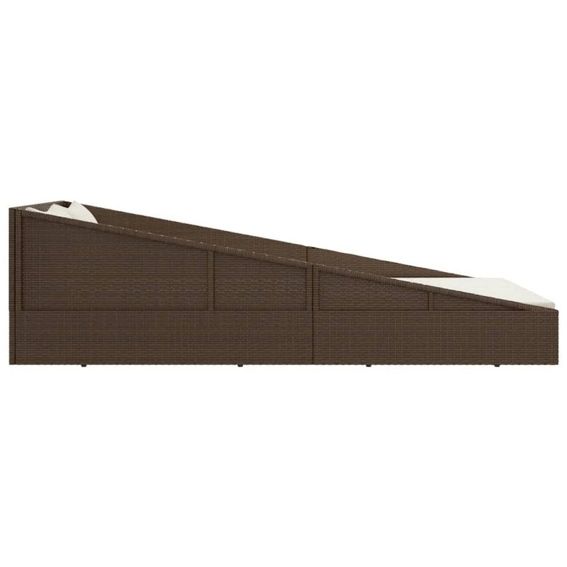 Daybed da esterno per giardino, cuscini in poliestere bianco, rattan sintetico marrone