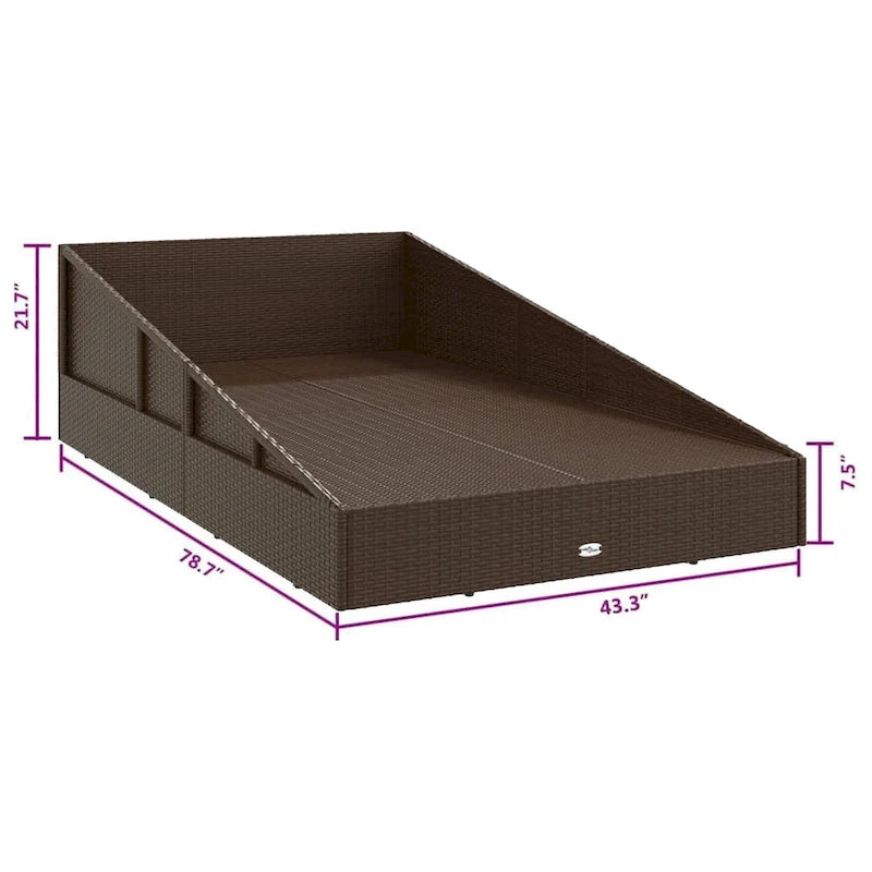 Daybed da esterno per giardino, cuscini in poliestere bianco, rattan sintetico marrone