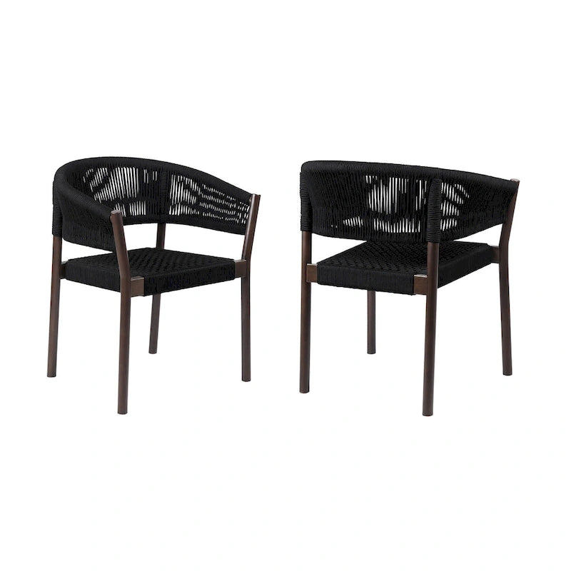 Ensemble de deux chaises de salle à manger d'extérieur en bois massif noir 26