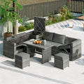 Set di mobili da esterno a 6 pezzi, set da conversazione per patio per tutte le stagioni, set divano in rattan con contenitore e tavolo in vetro temperato