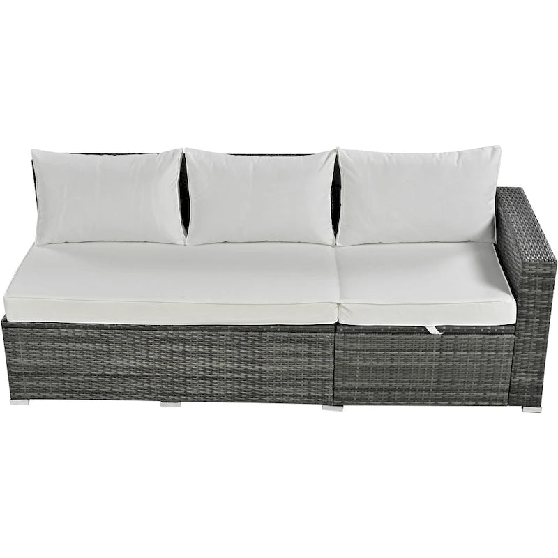 6 Piece Outdoor Furniture Set, All Weather Patio Conversation Set, Rattan Sofa Set with Storage Box and Tempered Glass Table