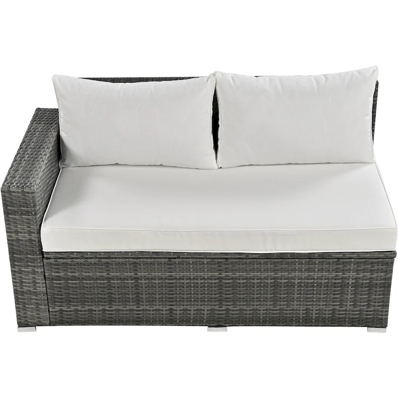 Set di mobili da esterno a 6 pezzi, set da conversazione per patio per tutte le stagioni, set divano in rattan con contenitore e tavolo in vetro temperato