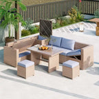 Set di mobili da esterno a 6 pezzi, set da conversazione per patio per tutte le stagioni, set divano in rattan con contenitore e tavolo in vetro temperato