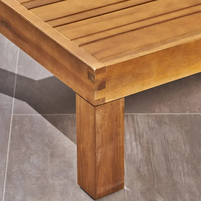 Set Divano Angolare da Esterno a 3 Pezzi, Set di Mobili da Conversazione in Legno di Acacia per Tutte le Stagioni con Pouf e Tavolino da Caffè