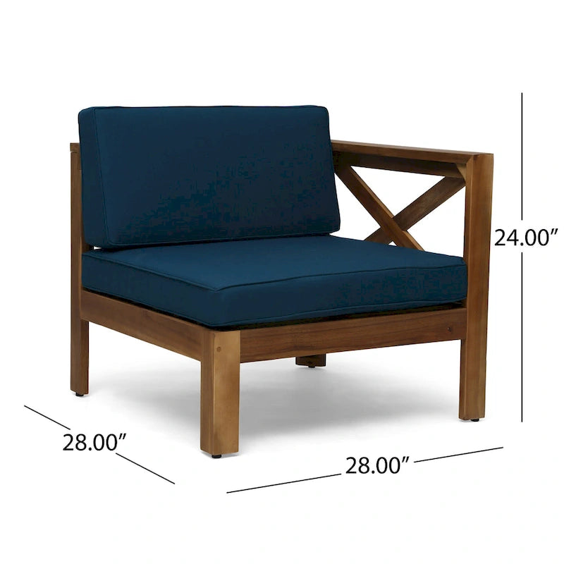 Set Divano Angolare da Esterno a 3 Pezzi, Set di Mobili da Conversazione in Legno di Acacia per Tutte le Stagioni con Pouf e Tavolino da Caffè