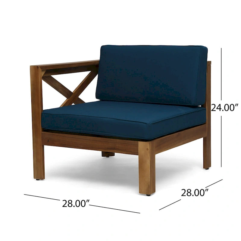 Set Divano Angolare da Esterno a 3 Pezzi, Set di Mobili da Conversazione in Legno di Acacia per Tutte le Stagioni con Pouf e Tavolino da Caffè