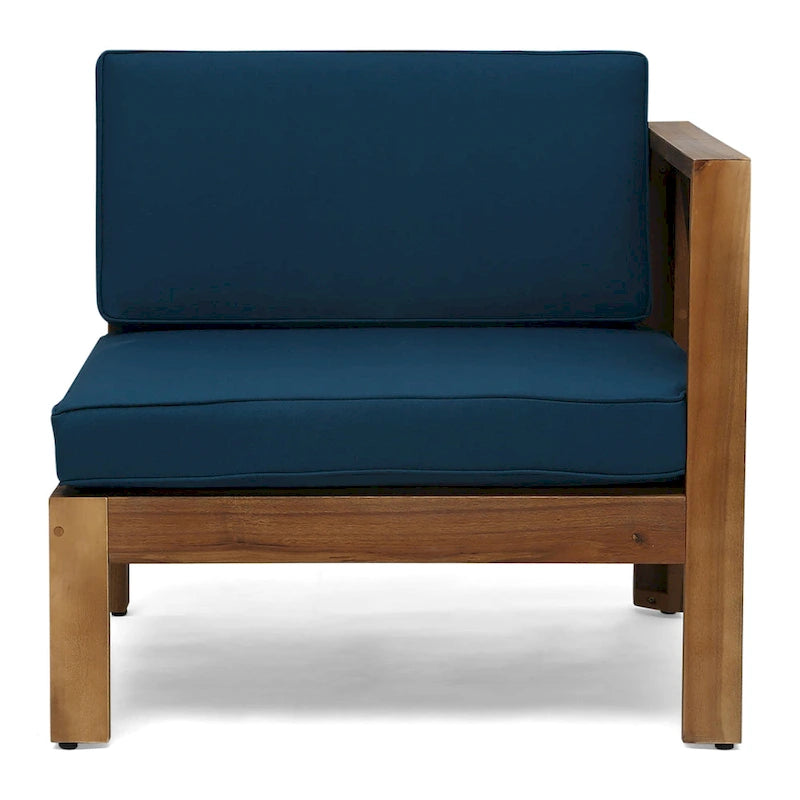 Set Divano Angolare da Esterno a 3 Pezzi, Set di Mobili da Conversazione in Legno di Acacia per Tutte le Stagioni con Pouf e Tavolino da Caffè