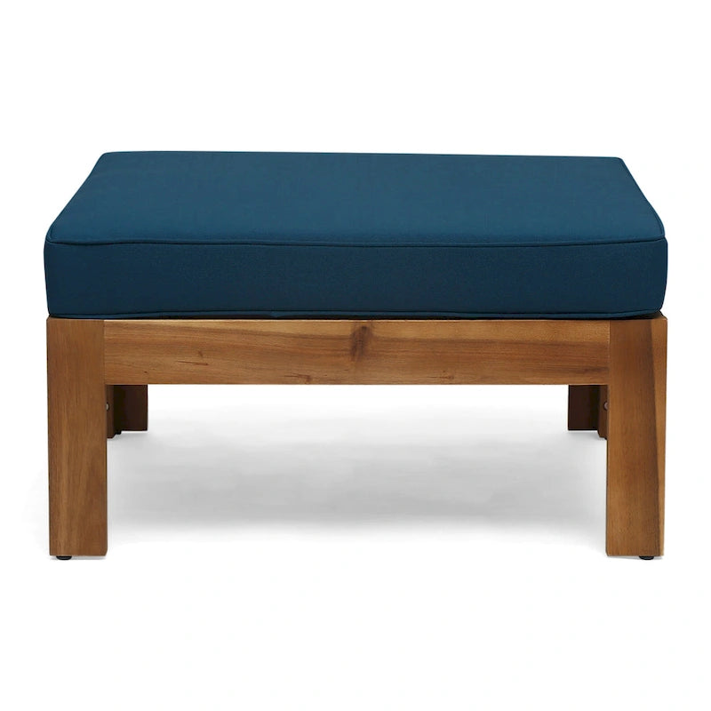 Set Divano Angolare da Esterno a 3 Pezzi, Set di Mobili da Conversazione in Legno di Acacia per Tutte le Stagioni con Pouf e Tavolino da Caffè