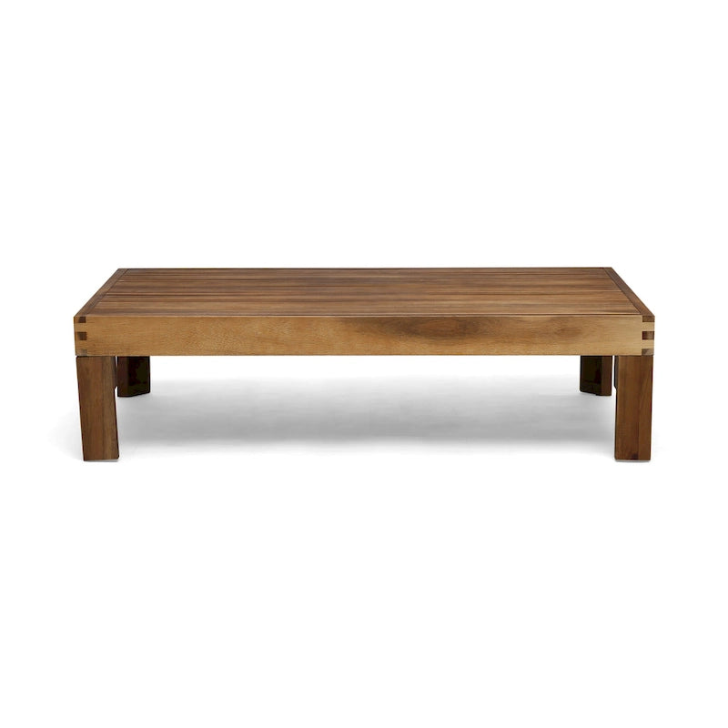 Set Divano Angolare da Esterno a 3 Pezzi, Set di Mobili da Conversazione in Legno di Acacia per Tutte le Stagioni con Pouf e Tavolino da Caffè
