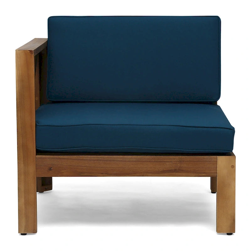 Set Divano Angolare da Esterno a 3 Pezzi, Set di Mobili da Conversazione in Legno di Acacia per Tutte le Stagioni con Pouf e Tavolino da Caffè