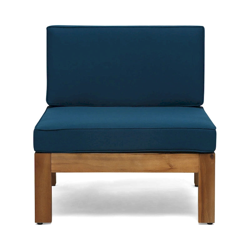 Set Divano Angolare da Esterno a 3 Pezzi, Set di Mobili da Conversazione in Legno di Acacia per Tutte le Stagioni con Pouf e Tavolino da Caffè
