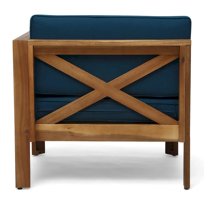 Set Divano Angolare da Esterno a 3 Pezzi, Set di Mobili da Conversazione in Legno di Acacia per Tutte le Stagioni con Pouf e Tavolino da Caffè
