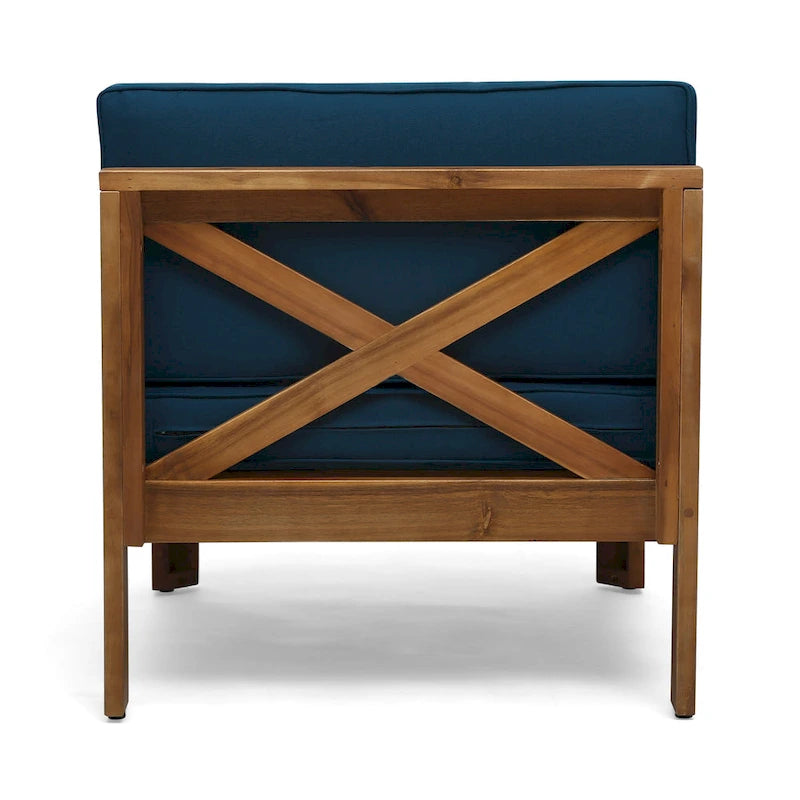 Set Divano Angolare da Esterno a 3 Pezzi, Set di Mobili da Conversazione in Legno di Acacia per Tutte le Stagioni con Pouf e Tavolino da Caffè
