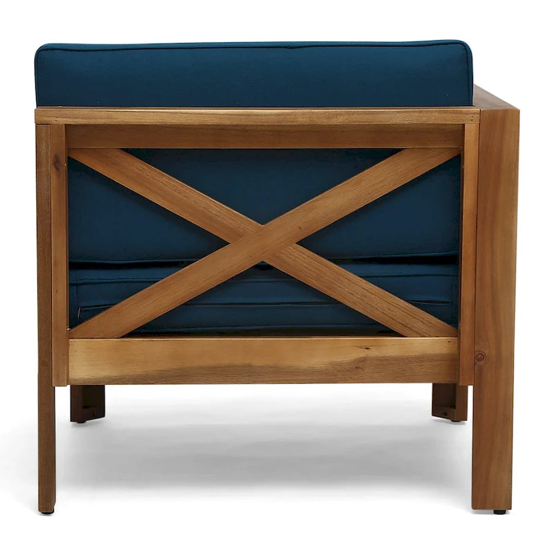 Set Divano Angolare da Esterno a 3 Pezzi, Set di Mobili da Conversazione in Legno di Acacia per Tutte le Stagioni con Pouf e Tavolino da Caffè