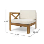 Set Divano Angolare da Esterno a 3 Pezzi, Set di Mobili da Conversazione in Legno di Acacia per Tutte le Stagioni con Pouf e Tavolino da Caffè