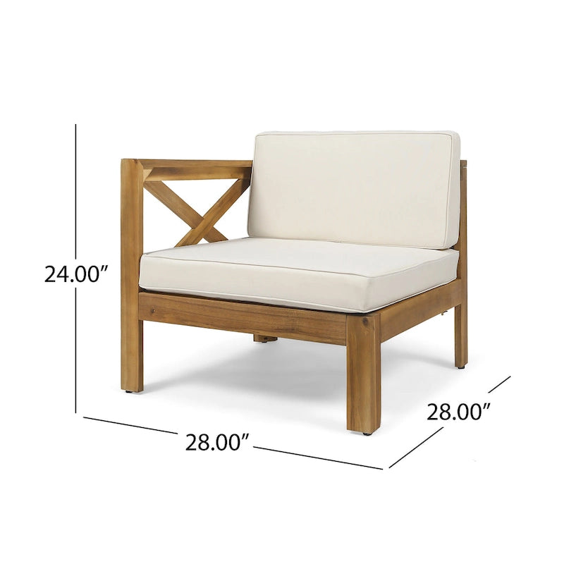 Set Divano Angolare da Esterno a 3 Pezzi, Set di Mobili da Conversazione in Legno di Acacia per Tutte le Stagioni con Pouf e Tavolino da Caffè