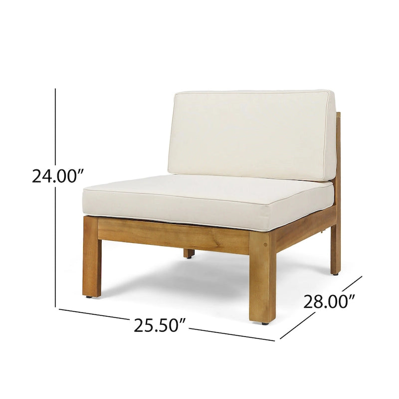 Set Divano Angolare da Esterno a 3 Pezzi, Set di Mobili da Conversazione in Legno di Acacia per Tutte le Stagioni con Pouf e Tavolino da Caffè