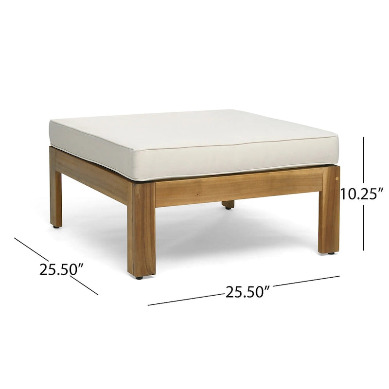 Set Divano Angolare da Esterno a 3 Pezzi, Set di Mobili da Conversazione in Legno di Acacia per Tutte le Stagioni con Pouf e Tavolino da Caffè