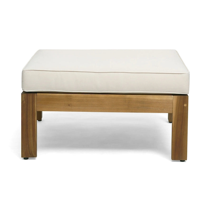 Set Divano Angolare da Esterno a 3 Pezzi, Set di Mobili da Conversazione in Legno di Acacia per Tutte le Stagioni con Pouf e Tavolino da Caffè