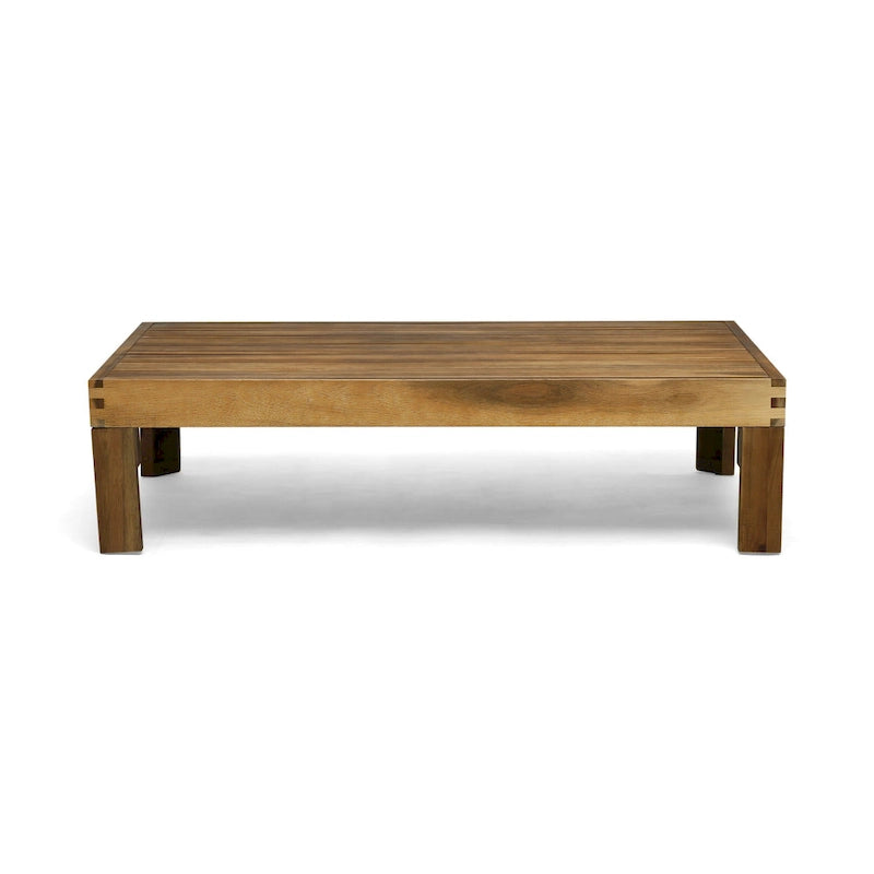 Set Divano Angolare da Esterno a 3 Pezzi, Set di Mobili da Conversazione in Legno di Acacia per Tutte le Stagioni con Pouf e Tavolino da Caffè