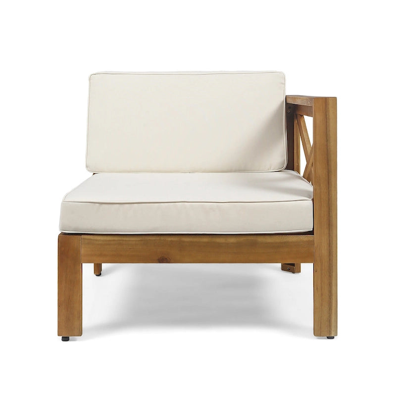 Set Divano Angolare da Esterno a 3 Pezzi, Set di Mobili da Conversazione in Legno di Acacia per Tutte le Stagioni con Pouf e Tavolino da Caffè