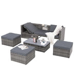 Ensemble de canapé d'extérieur en rotin PE 5 pièces, mobilier de conversation pour patio avec table basse relevable et canapé-lit.