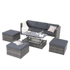 Ensemble de canapé d'extérieur en rotin PE 5 pièces, mobilier de conversation pour patio avec table basse relevable et canapé-lit.