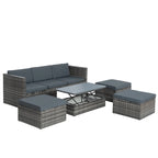 Ensemble de canapé d'extérieur en rotin PE 5 pièces, mobilier de conversation pour patio avec table basse relevable et canapé-lit.