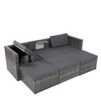 Ensemble de canapé d'extérieur en rotin PE 5 pièces, mobilier de conversation pour patio avec table basse relevable et canapé-lit.