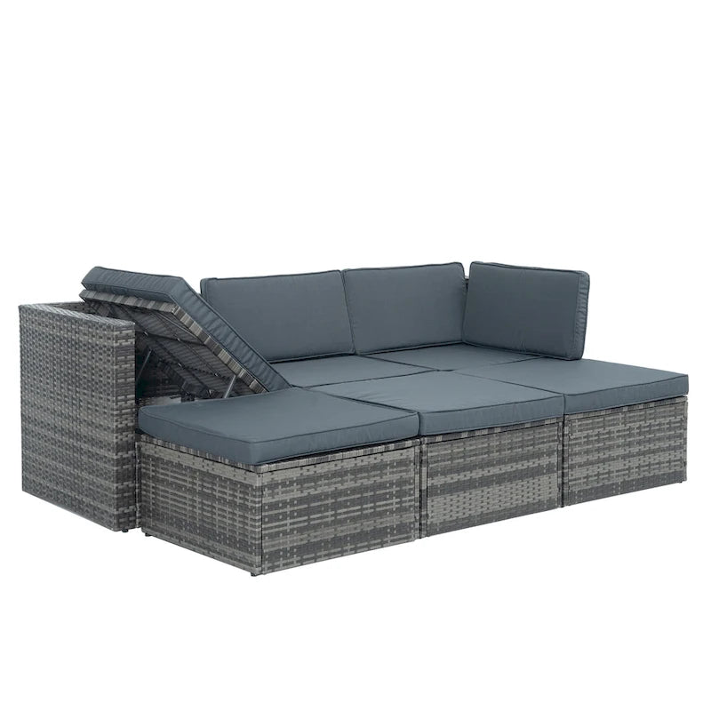 Ensemble de canapé d'extérieur en rotin PE 5 pièces, mobilier de conversation pour patio avec table basse relevable et canapé-lit.