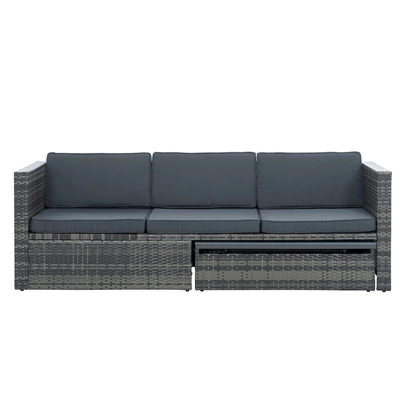 Ensemble de canapé d'extérieur en rotin PE 5 pièces, mobilier de conversation pour patio avec table basse relevable et canapé-lit.
